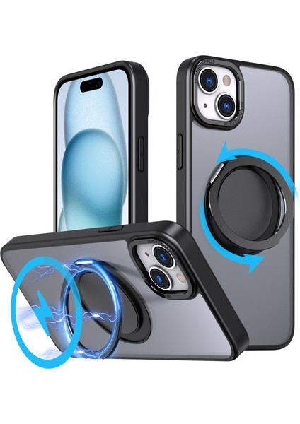 iPhone15 Plus Manyetik Kılıf Yüzüğü Kickstand Pc+Tpu Cover-Black Için (Yurt Dışından)