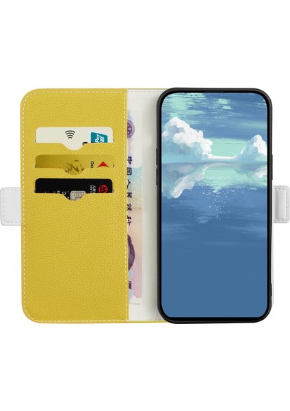 iPhone15 Tam Sarılmış Telefon Kılıfı Stand Cüzdan Litchi Doku Şeker Renk Pu Deri Dergi Sarı Sarı (Yurt Dışından) fırsatları