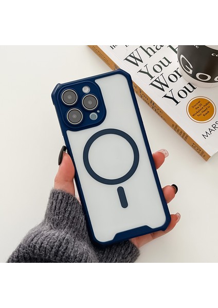 iPhone15 Pro Max Manyetik Kılıf Tpu+Akrilik Arka Kabuk Magsafe-Dark Blue ile Uyumlu Rmd Serisi (Yurt Dışından)