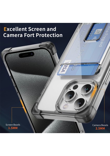 iPhone15 Pro Max Kılıf Kart Yuvası Tpu+Akrilik Kapak Terjbalı Siyah Için Ysm Takviyeli Köşeler Serisi (Yurt Dışından)