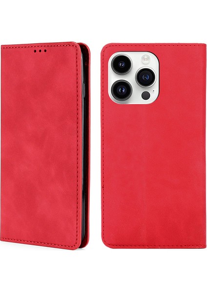 iPhone15 Pro Max Pu Deri Telefon Kılıfı Cilt Yuvaları ile Deri Touch Flip Stand Kapak (Yurt Dışından)