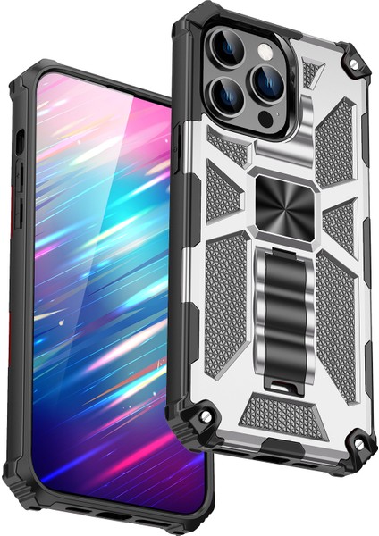iPhone15 Pro Telefon Kılıfı Için Yumuşak Tpu+Sert Pc Araba Montajı Metal Sac Silver ile Gizli Kickstand Kapak (Yurt Dışından)