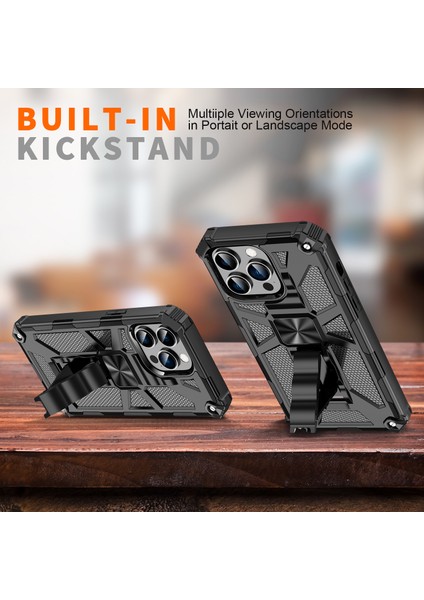 iPhone15 Pro Telefon Kılıfı Için Yumuşak Tpu+Sert Pc Araba Montajı Metal Sac Silver ile Gizli Kickstand Kapak (Yurt Dışından)