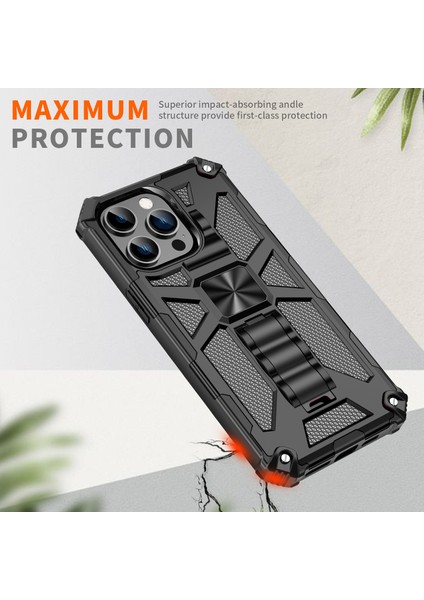 iPhone15 Pro Telefon Kılıfı Için Yumuşak Tpu+Sert Pc Araba Montajı Metal Sac Silver ile Gizli Kickstand Kapak (Yurt Dışından)