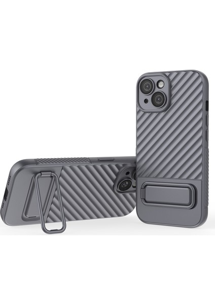 iPhone15 Plus Cilt Touch Cep Telefonu Kapağı Kickstand-Grey ile Yumuşak Tpu Kılıfı (Yurt Dışından)