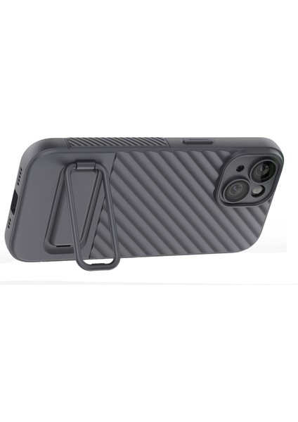 iPhone15 Plus Cilt Touch Cep Telefonu Kapağı Kickstand-Grey ile Yumuşak Tpu Kılıfı (Yurt Dışından)