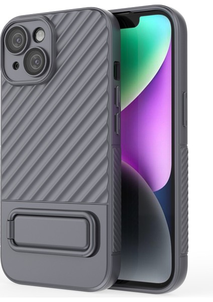 iPhone15 Plus Cilt Touch Cep Telefonu Kapağı Kickstand-Grey ile Yumuşak Tpu Kılıfı (Yurt Dışından)