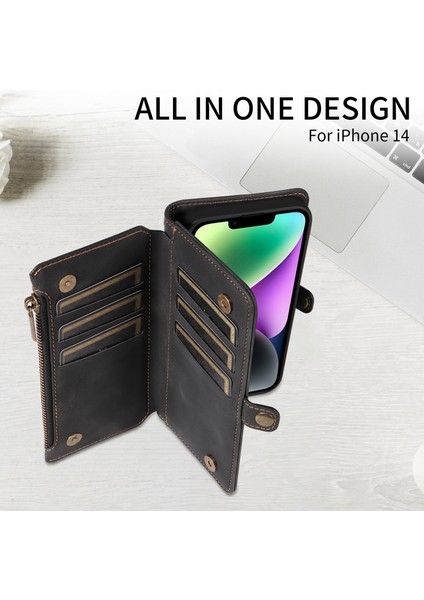 Rfıd Engelleme Cüzdan Kılıfı iPhone15 Pro Max Zipper Cep Deri Stand Telefon Kapak Black (Yurt Dışından) modelleri