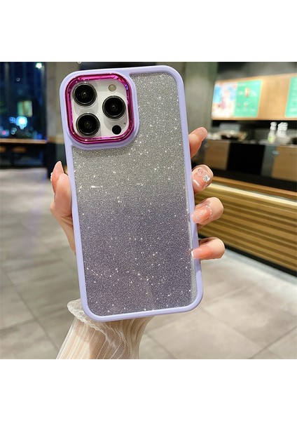 iPhone15 Pro Max Gradyan Gradient Glitter Koruyucu Telefon Kılıfı Sabit Akrilik Yumuşak Tpu Çizgiye Karşı Kıta Anti-Light Mor (Yurt Dışından)