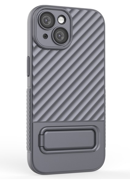 iPhone15 Plus Cilt Touch Cep Telefonu Kapağı Kickstand-Grey ile Yumuşak Tpu Kılıfı (Yurt Dışından)