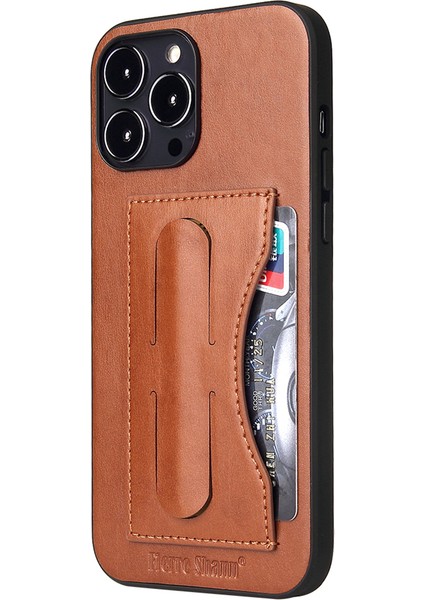 iPhone15 Pro Kickstand Kapak Kartı Tutucu Pu Deri Kaplı Telefon Kapak Kahverengi (Yurt Dışından)