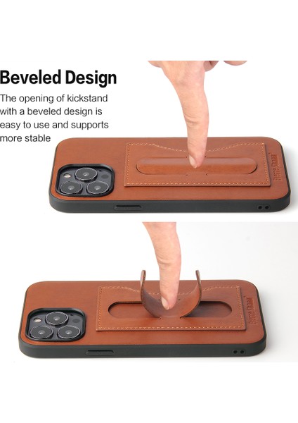 iPhone15 Pro Kickstand Kapak Kartı Tutucu Pu Deri Kaplı Telefon Kapak Kahverengi (Yurt Dışından)