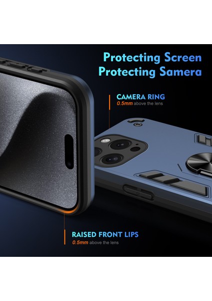 iPhone15 Pro Kickstand Case Magnetic Araba Montaj Telefon Kapak Mavisi (Yurt Dışından)