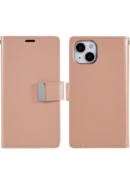 iPhone15 Pu Deri Kılıf Için Cüzdan Metal Manyetik Toka Telefon Kapak Golü (Yurt Dışından)
