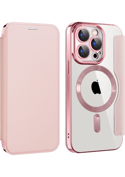 iPhone15 Pro Max Kart Tutucu Için Telefon Kılıfı Rfıd Engelleme Elektrapılaşma Deri Kapağı Magsafe-Pink ile Uyumlu (Yurt Dışından)