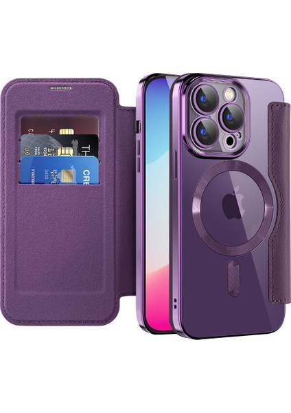 iPhone15 Pro Max Kart Tutucu Için Telefon Kılıfı Rfıd Engelleme Elektrapılaşma Deri Kapağı Magsafe-Pink ile Uyumlu (Yurt Dışından)