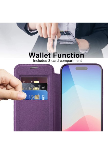 iPhone15 Pro Max Kart Tutucu Için Telefon Kılıfı Rfıd Engelleme Elektrapılaşma Deri Kapağı Magsafe-Pink ile Uyumlu (Yurt Dışından)
