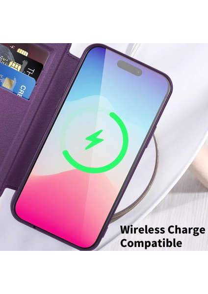 iPhone15 Pro Max Kart Tutucu Için Telefon Kılıfı Rfıd Engelleme Elektrapılaşma Deri Kapağı Magsafe-Pink ile Uyumlu (Yurt Dışından)