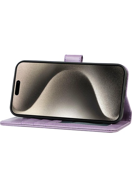 iPhone15 Pro Cüzdan Deri Kapak R61 Doku Pu Deri Stand Kılıf-Ilanı (Yurt Dışından)