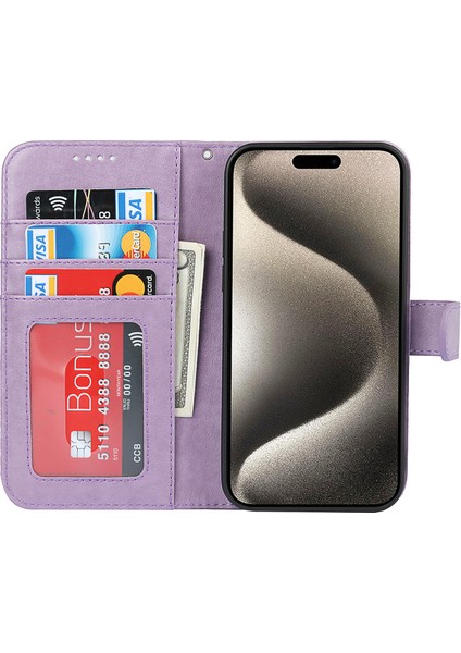 iPhone15 Pro Cüzdan Deri Kapak R61 Doku Pu Deri Stand Kılıf-Ilanı (Yurt Dışından)