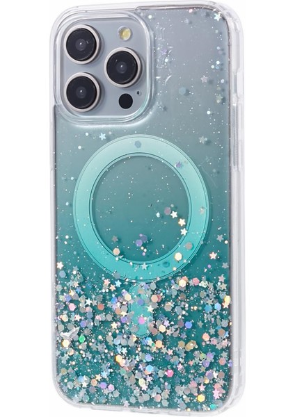 iPhone15 Pro Shockproof Case Için Jtw Serisi Sparkle Epoxy Tpu+Akrilik Telefon Kabuğu Magsafe-Green ile Uyumlu (Yurt Dışından)