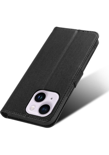 iPhone15 Plus Case Stand Standı Elmas Doku Anti-Çizelge Telefon Kapağı Deri Kabuk Black (Yurt Dışından)