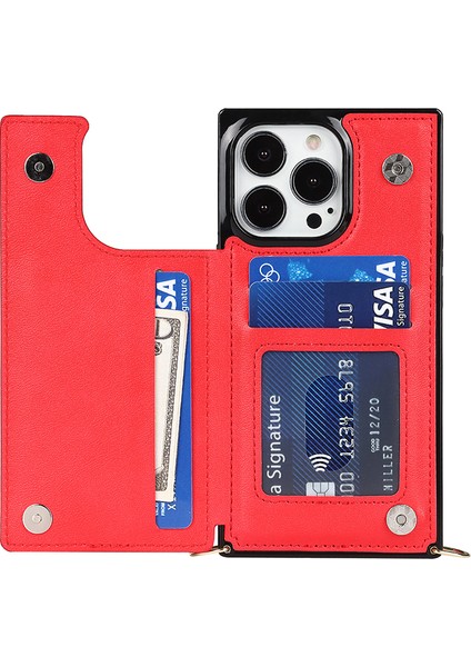 iPhone15 Pro Kickstand Telefon Kasası Rfıd Engelleme Kartı Tutucu Koruyucu Kapak Omuz Kayış Kırmızısı (Yurt Dışından) fiyatları