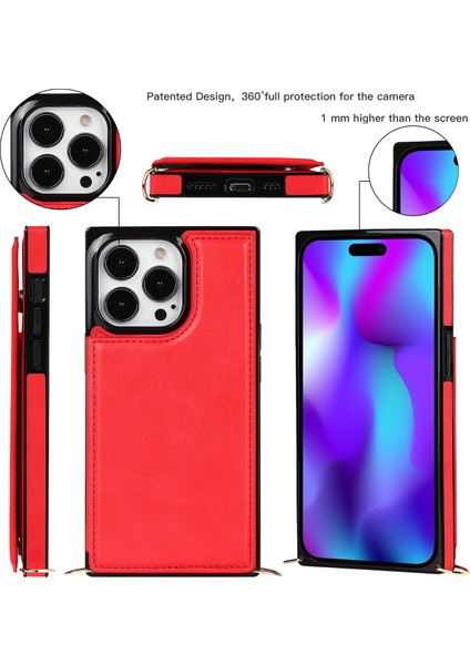 iPhone15 Pro Kickstand Telefon Kasası Rfıd Engelleme Kartı Tutucu Koruyucu Kapak Omuz Kayış Kırmızısı (Yurt Dışından) fırsatları