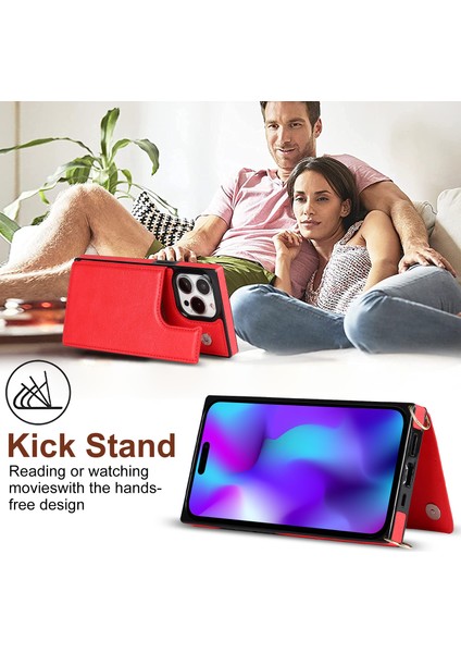 iPhone15 Pro Kickstand Telefon Kasası Rfıd Engelleme Kartı Tutucu Koruyucu Kapak Omuz Kayış Kırmızısı (Yurt Dışından) indirimleri
