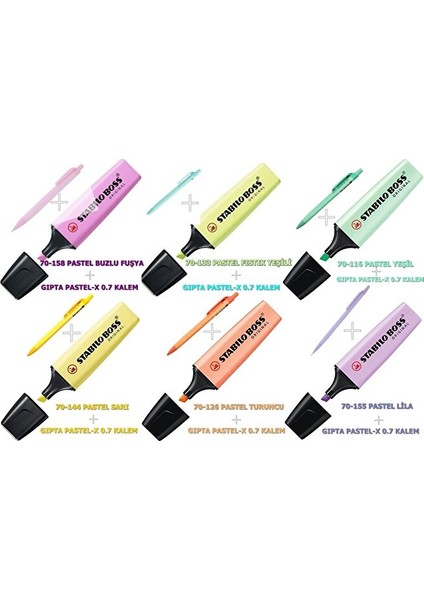Boss Original Fosforlu Işaretleme Kalemi 6 Renk Set + 6 Renk Pastel Renk 0 7 Uçlu Kalem