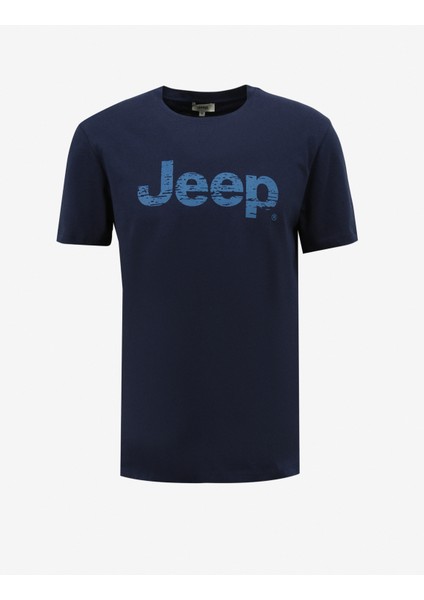 Bisiklet Yaka Baskılı Lacivert Erkek T-Shirt J4SM-TST7256