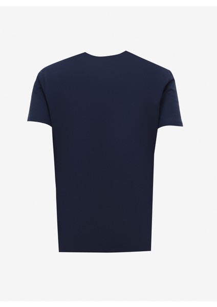 Bisiklet Yaka Baskılı Lacivert Erkek T-Shirt J4SM-TST7256