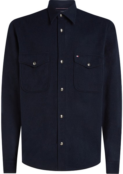 Slim Fit Düğmeli Yaka Mavi Erkek Gömlek MW0MW33761