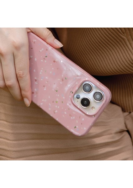 iPhone 14 Pro Uyumlu Kılıf Mozaik Desenli Coehl Terrazzo Kapak Pembe fiyatları