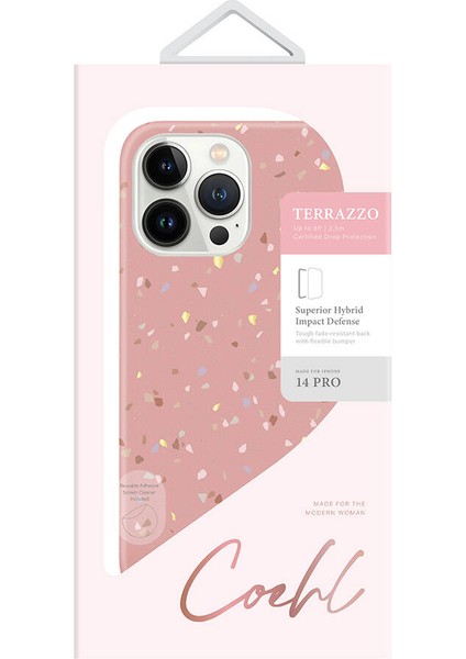 iPhone 14 Pro Uyumlu Kılıf Mozaik Desenli Coehl Terrazzo Kapak Pembe modelleri