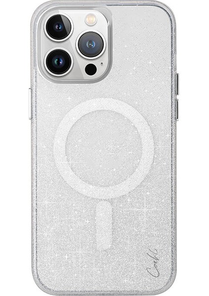 iPhone 15 Pro Max Uyumlu Kılıf Magsafe Şarj Özellikli Simli Arka Yüzey Coehl Lumino Kapak Gümüş