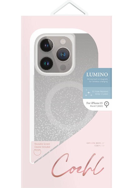 iPhone 15 Pro Max Uyumlu Kılıf Magsafe Şarj Özellikli Simli Arka Yüzey Coehl Lumino Kapak Gümüş