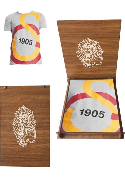 Lisanslı Büyük Logolu Gri T-Shirt Hediye Aslan Ahşap Kutulu