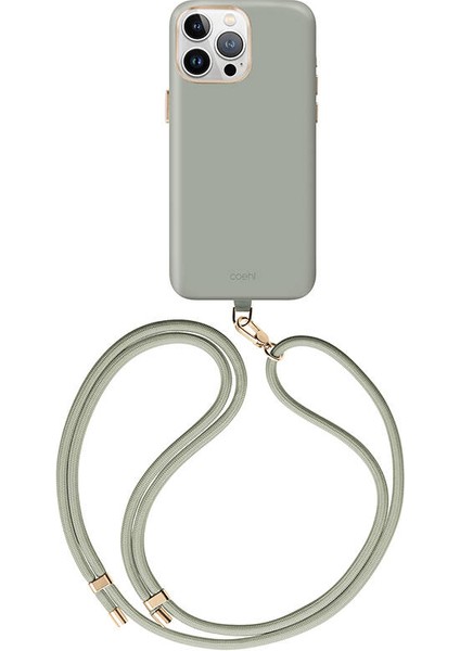 iPhone 15 Pro Max Uyumlu Kılıf Magsafe Şarj Özellikli Soft Yüzey Askı Ipli Coehl Creme Kapak Yeşil