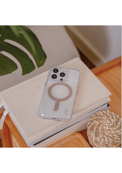 iPhone 15 Pro Uyumlu Kılıf Magsafe Şarj Özellikli Simli Magnetik Coehl Glace Kapak Rose Gold modelleri