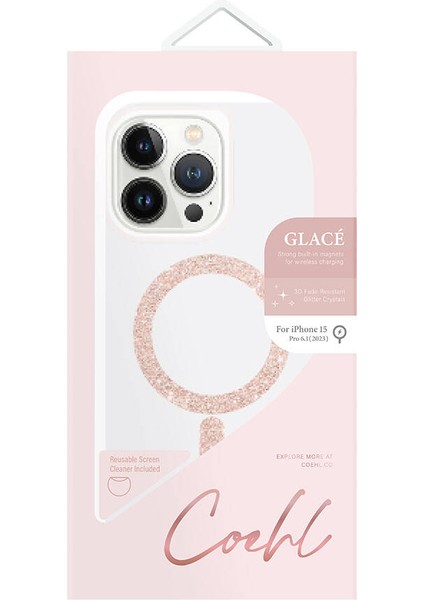 iPhone 15 Pro Uyumlu Kılıf Magsafe Şarj Özellikli Simli Magnetik Coehl Glace Kapak Rose Gold fırsatları