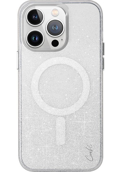 iPhone 15 Pro Uyumlu Kılıf Magsafe Şarj Özellikli Simli Arka Yüzey Coehl Lumino Kapak Gümüş