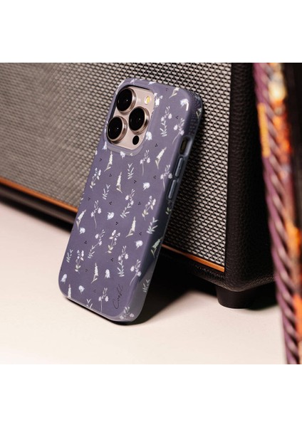 iPhone 15 Pro Max Uyumlu Kılıf Mini Çayır Çiçekleri Desenli Coehl Prairie Kapak Lacivert