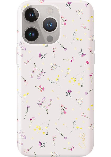 iPhone 15 Pro Uyumlu Kılıf Mini Çayır Çiçekleri Desenli Coehl Prairie Kapak Pembe Açık