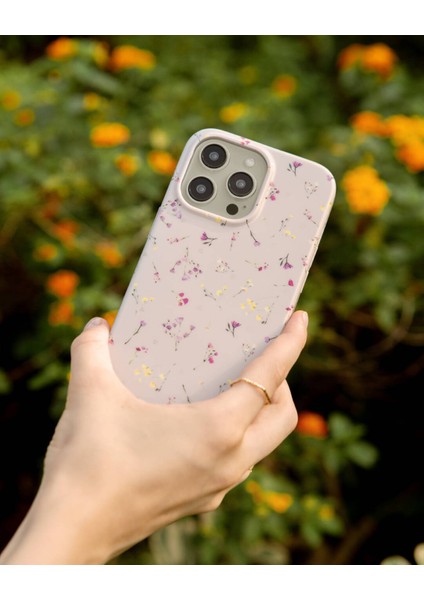 iPhone 15 Pro Uyumlu Kılıf Mini Çayır Çiçekleri Desenli Coehl Prairie Kapak Pembe Açık