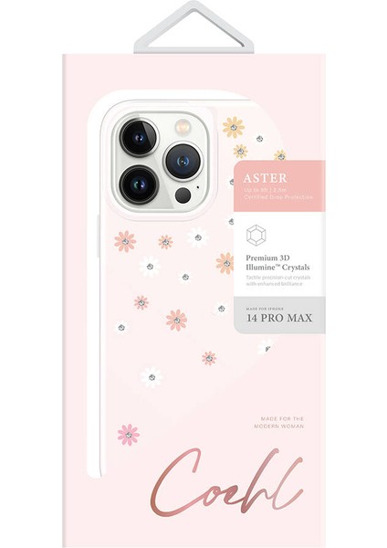iPhone 14 Pro Max Uyumlu Kılıf Çiçek Desenli Taşlı Coehl Aster Kapak Pembe