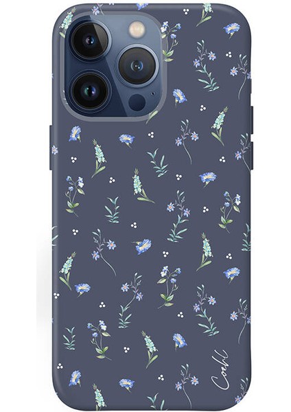 iPhone 15 Pro Uyumlu Kılıf Mini Çayır Çiçekleri Desenli Coehl Prairie Kapak Lacivert
