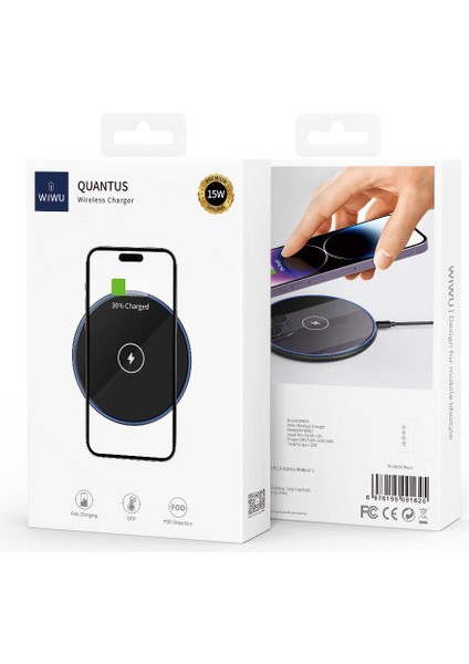 Masaüstü Wireless Şarj Aleti Wiwu WI-W012 Quantus 15W Hızlı Şarj Özellikli Siyah