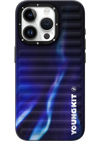 iPhone 15 Pro Uyumlu Kılıf Kuzey Işıkları Desenli Youngkit Aurora Serisi Mavi