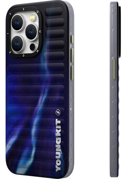 iPhone 15 Pro Uyumlu Kılıf Kuzey Işıkları Desenli Youngkit Aurora Serisi Mavi